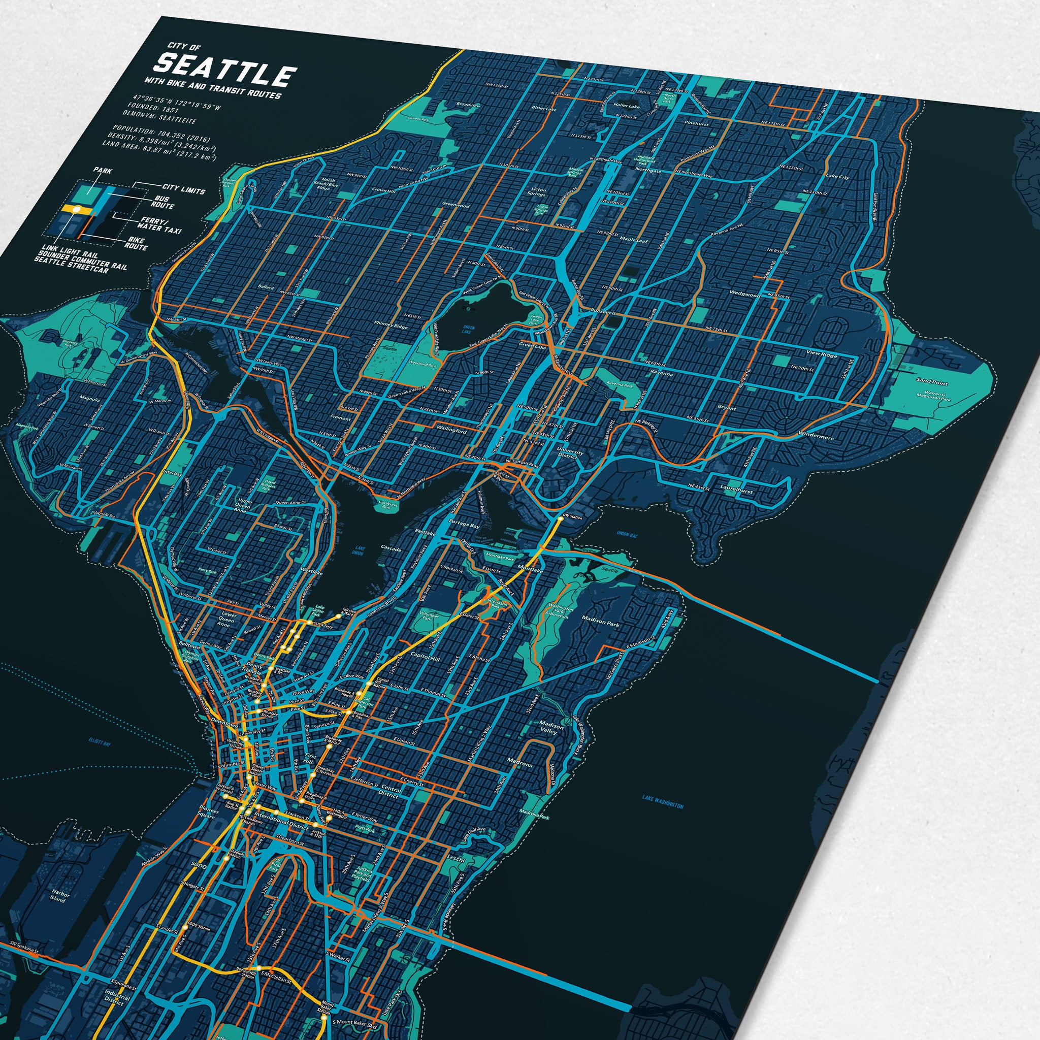 Seattle Transit Map Ripped Seattle Bike & Transit Map (Midnight Blue) – Planetary Printing Press