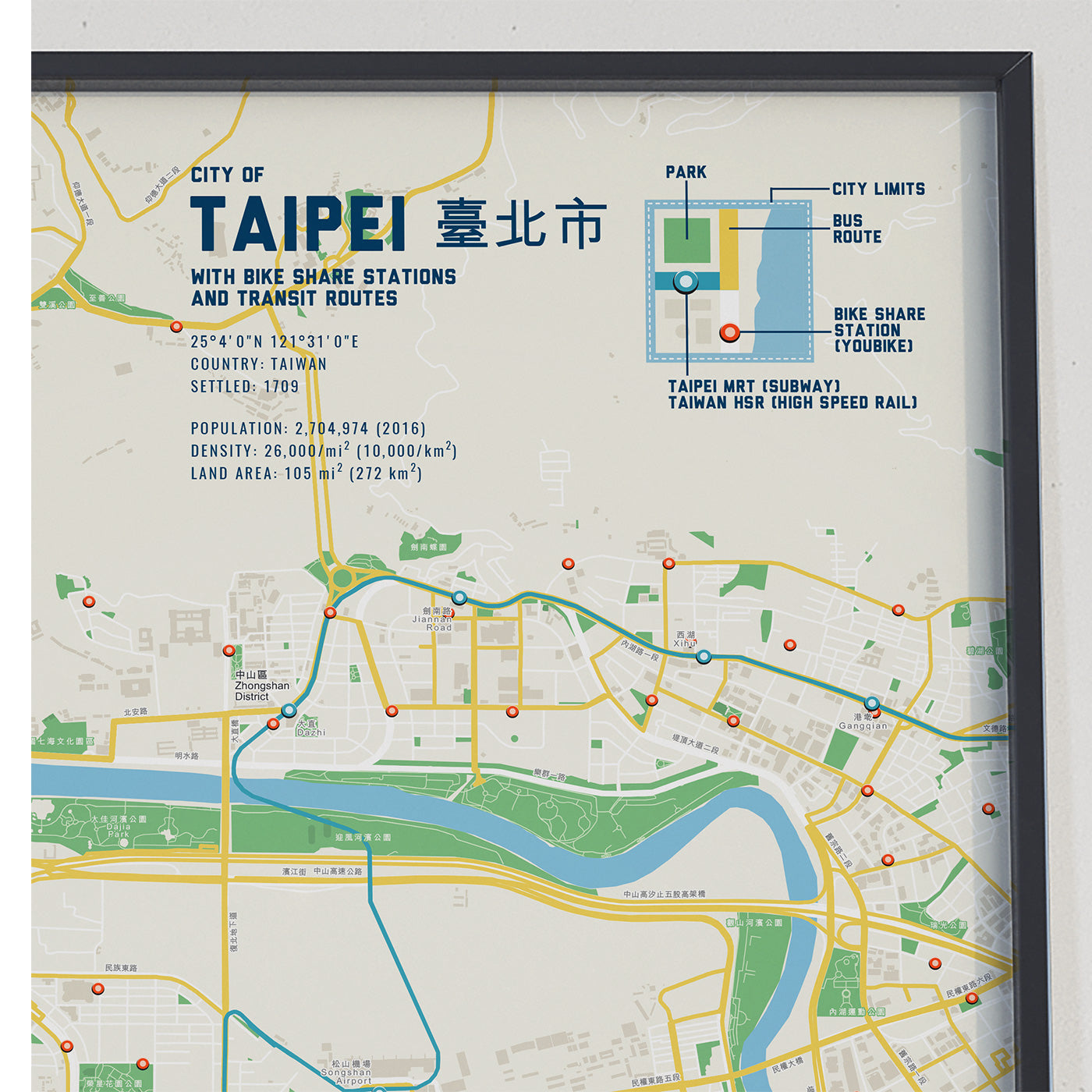 Taipei Bike Transit Map (Pastel) – Planetary Printing Press